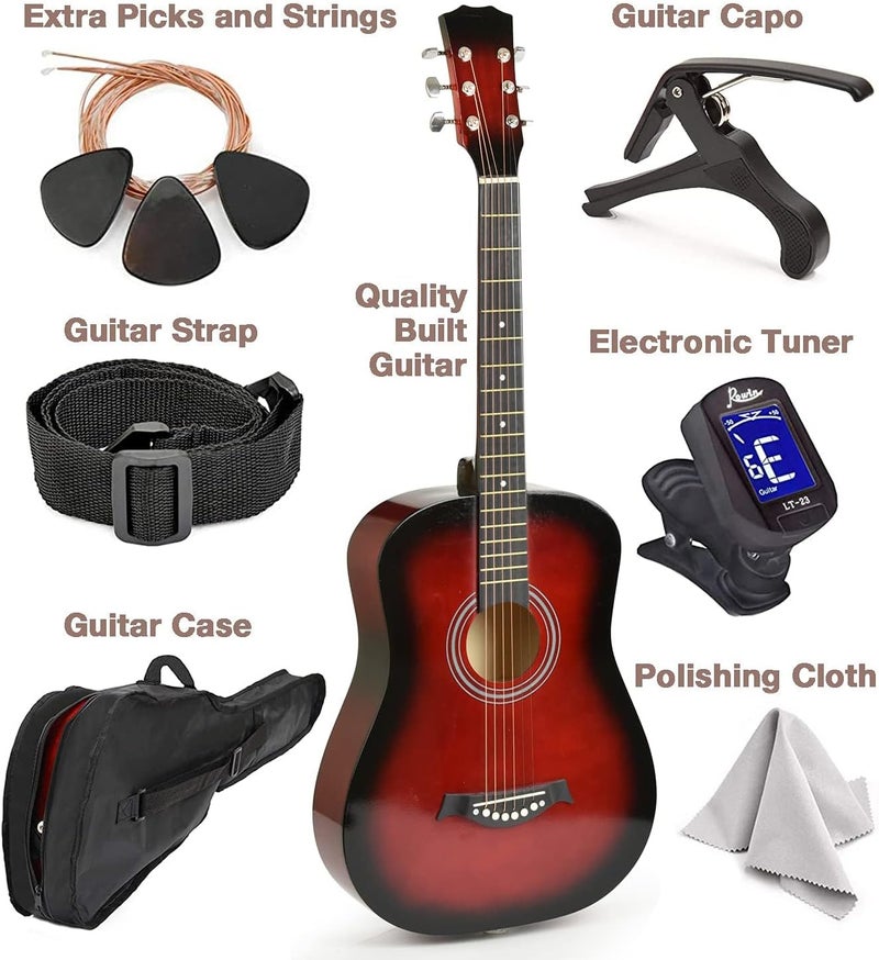 Masterplay Classical Acoustic Guitar For Kids By MasterPlay- 30” Beginner Guitar For Learners- Accoustic String Starter Kit: Guitar Bag, Tuner, Strap, Extra Strings, Picks, Wash Cloth, Capo (redburst) - Image 2
